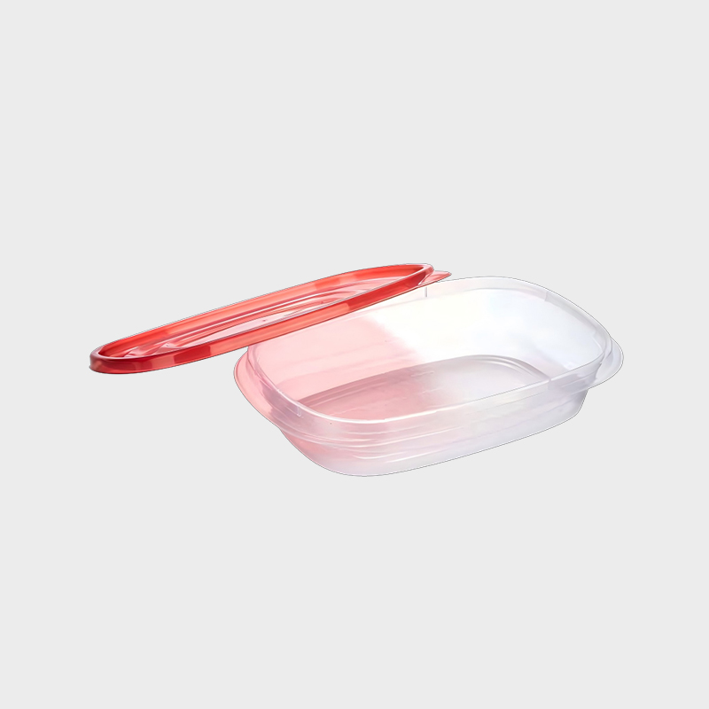 PFB017 Conjunto de recipientes de armazenamento agrícola e alimentar retangular de perfil raso de 950ml com tampa vermelha