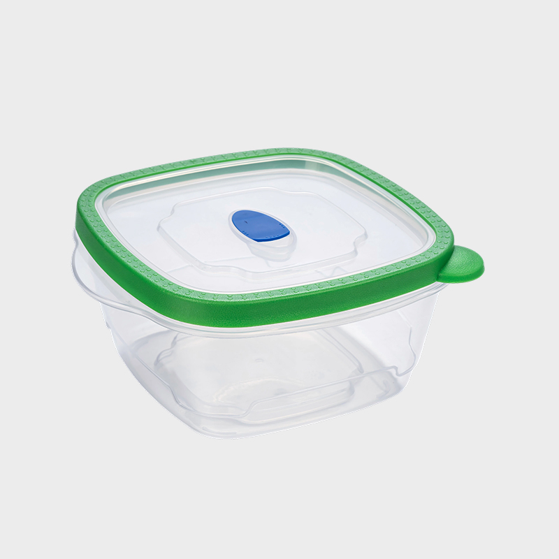 PFB028 1180ml Recipiente de preservação de alimentos em PP quadrado de profundidade média com tampa sobremoldada verde ventilada