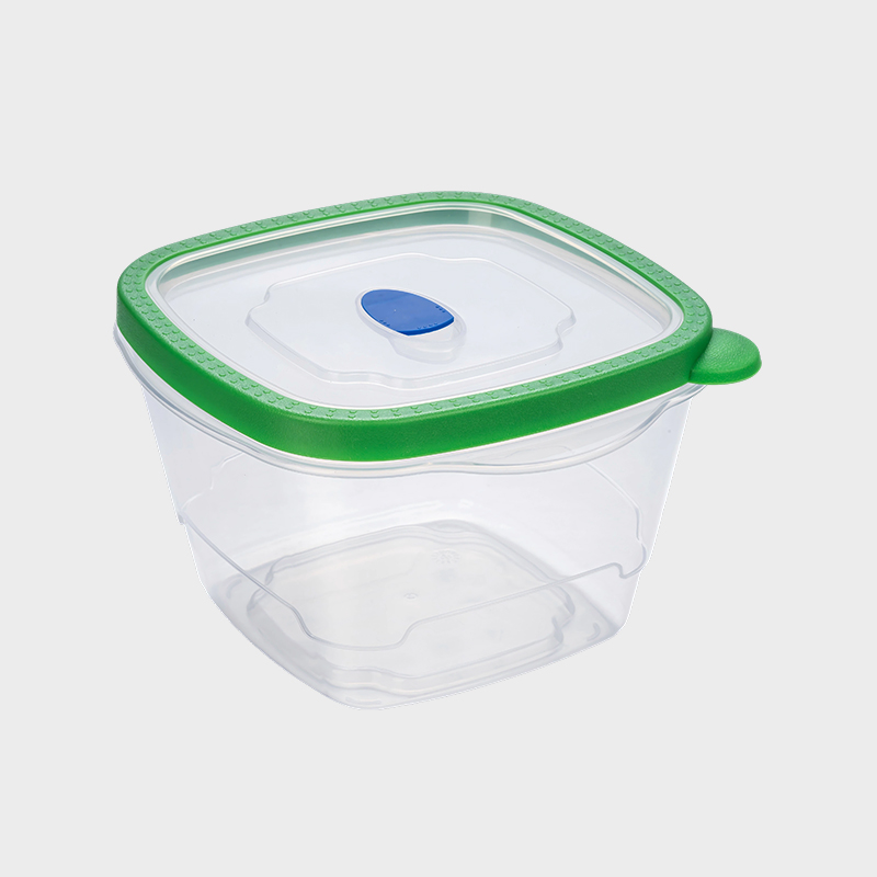 PFB029 1650ml Recipiente quadrado profundo para preservação de alimentos em PP com tampa sobremoldada verde ventilada