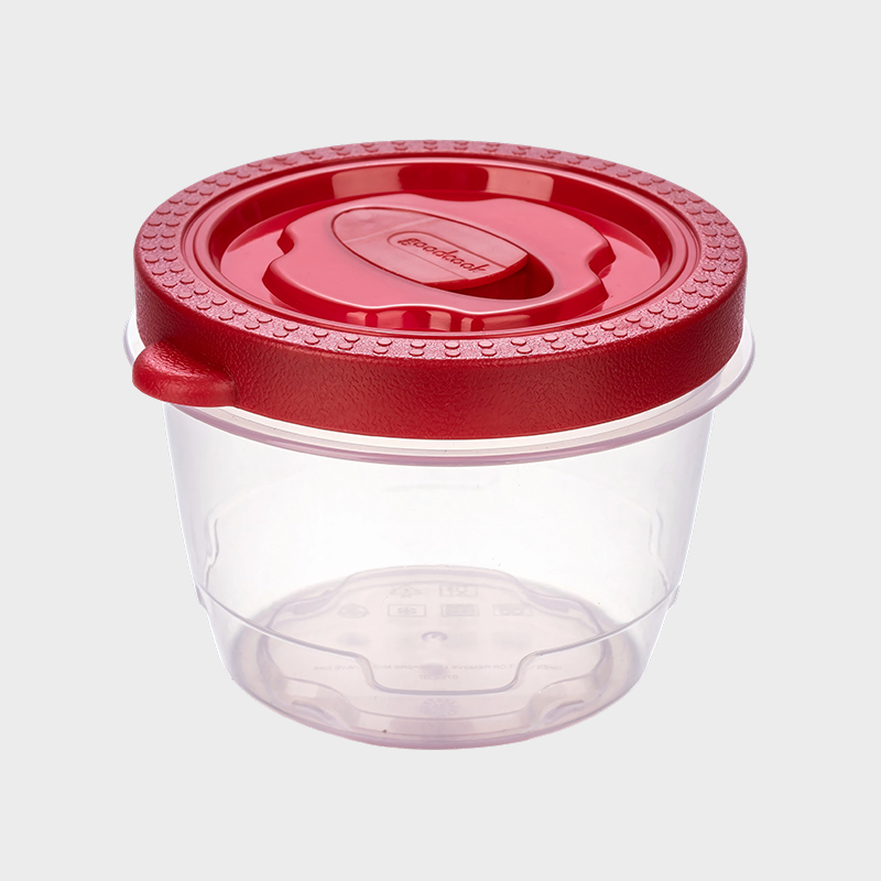PFB052 360ml Recipiente cilíndrico para preservação de alimentos em PP com tampa vermelha ventilada